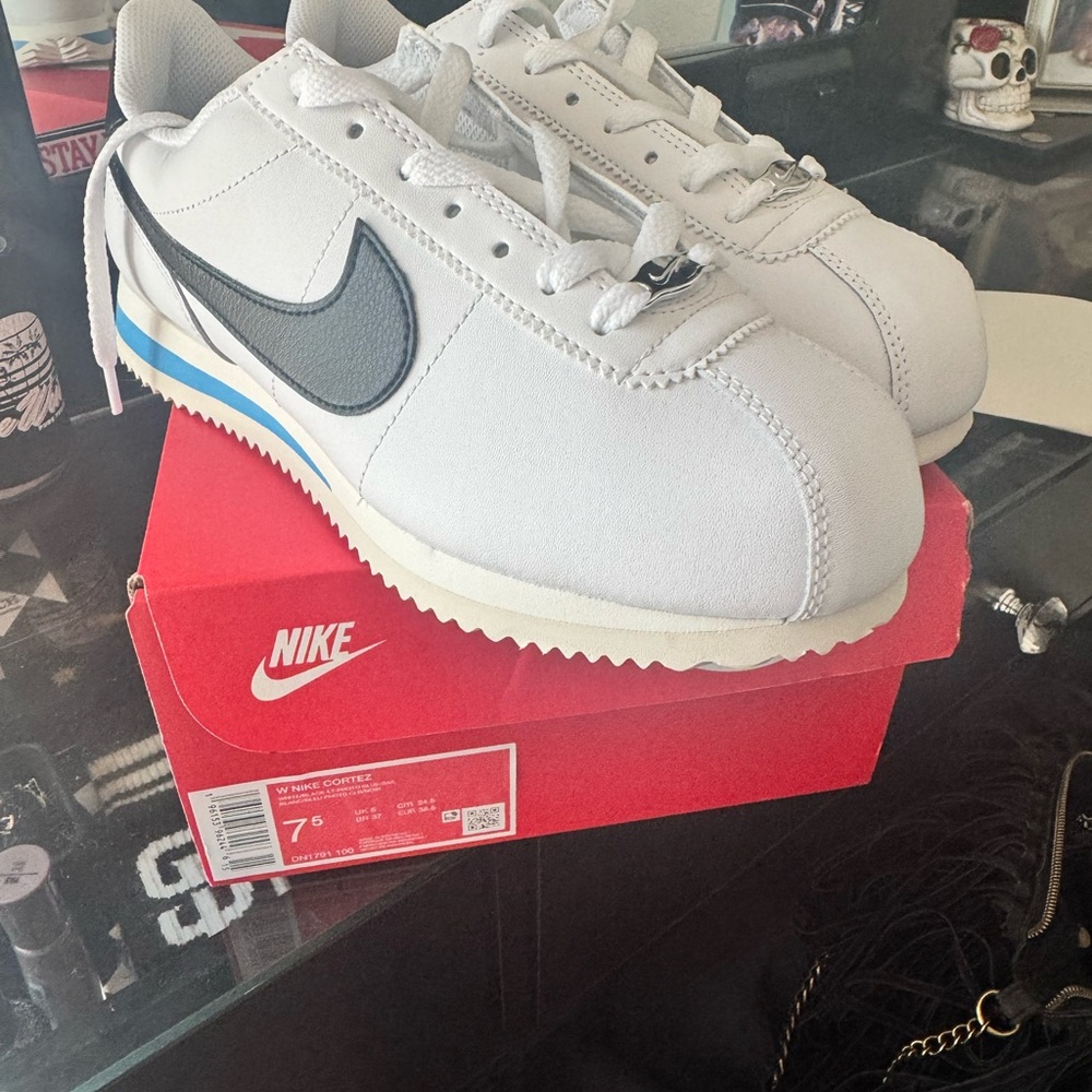 Nike Cortez White and Black with Photo Blue, brand new never hit the streets.